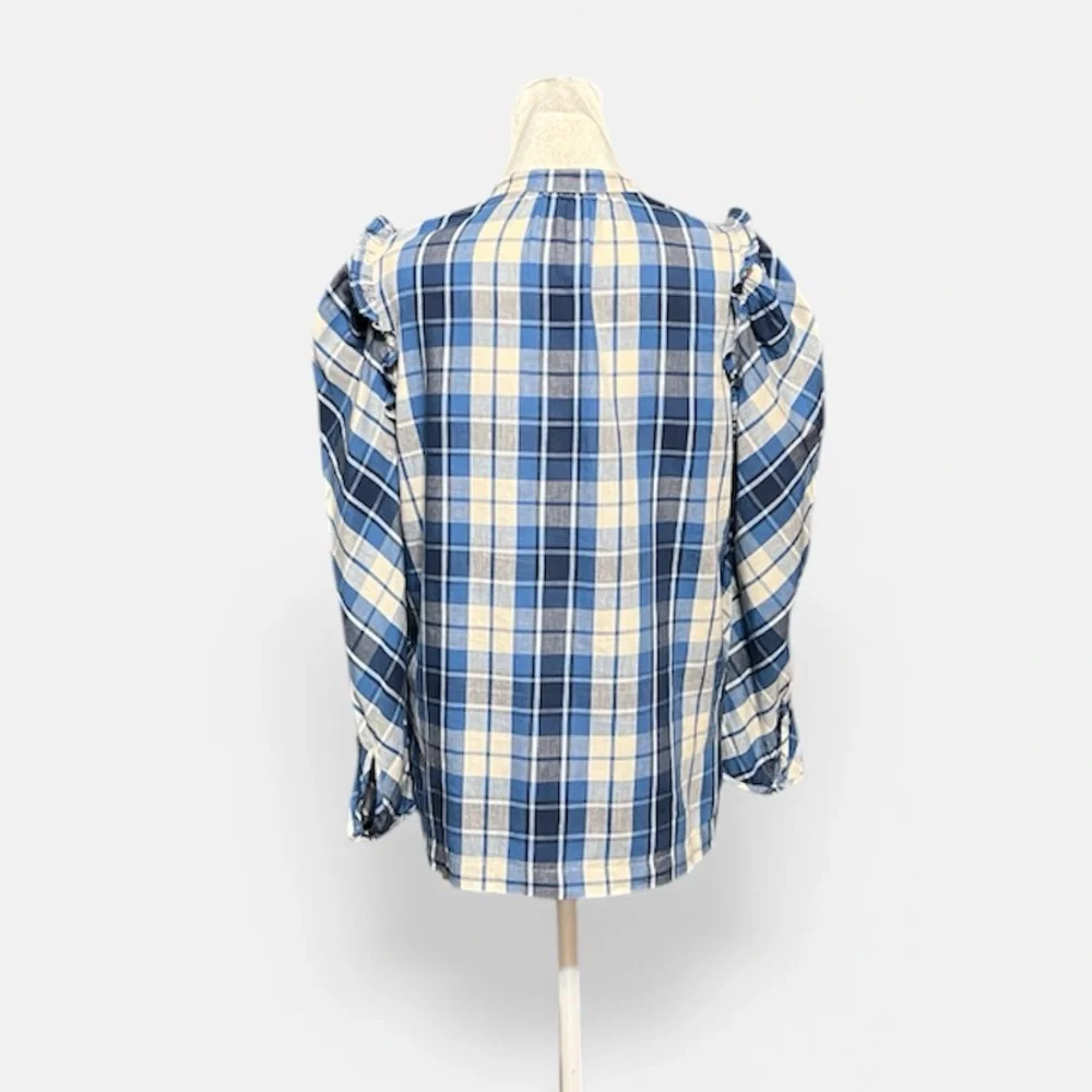 J. Crew Puff-sleeve Top in Valley Plaid Flannel Women’s Size Small